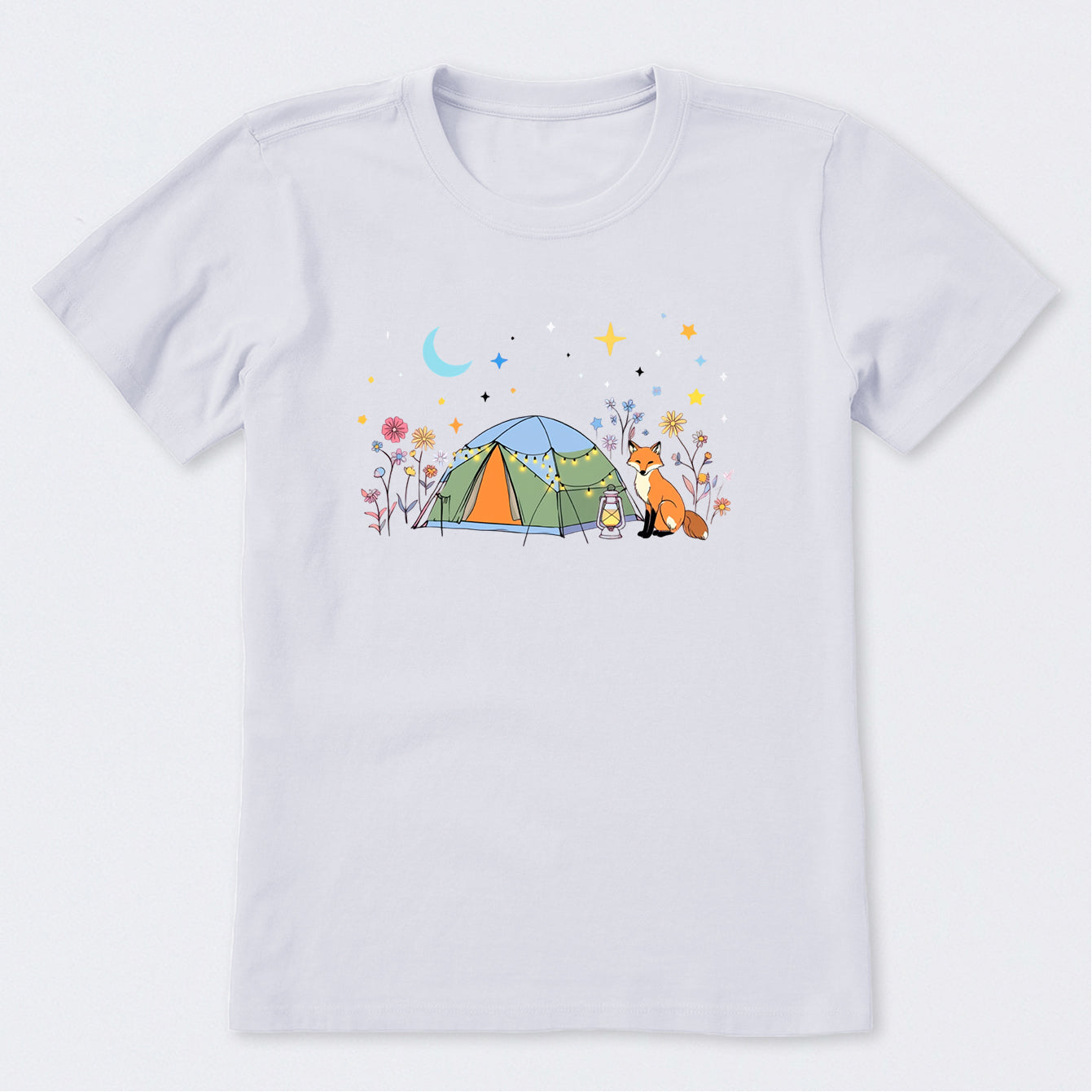 Camping Fox Flowers Short Sleeve T-Shirt