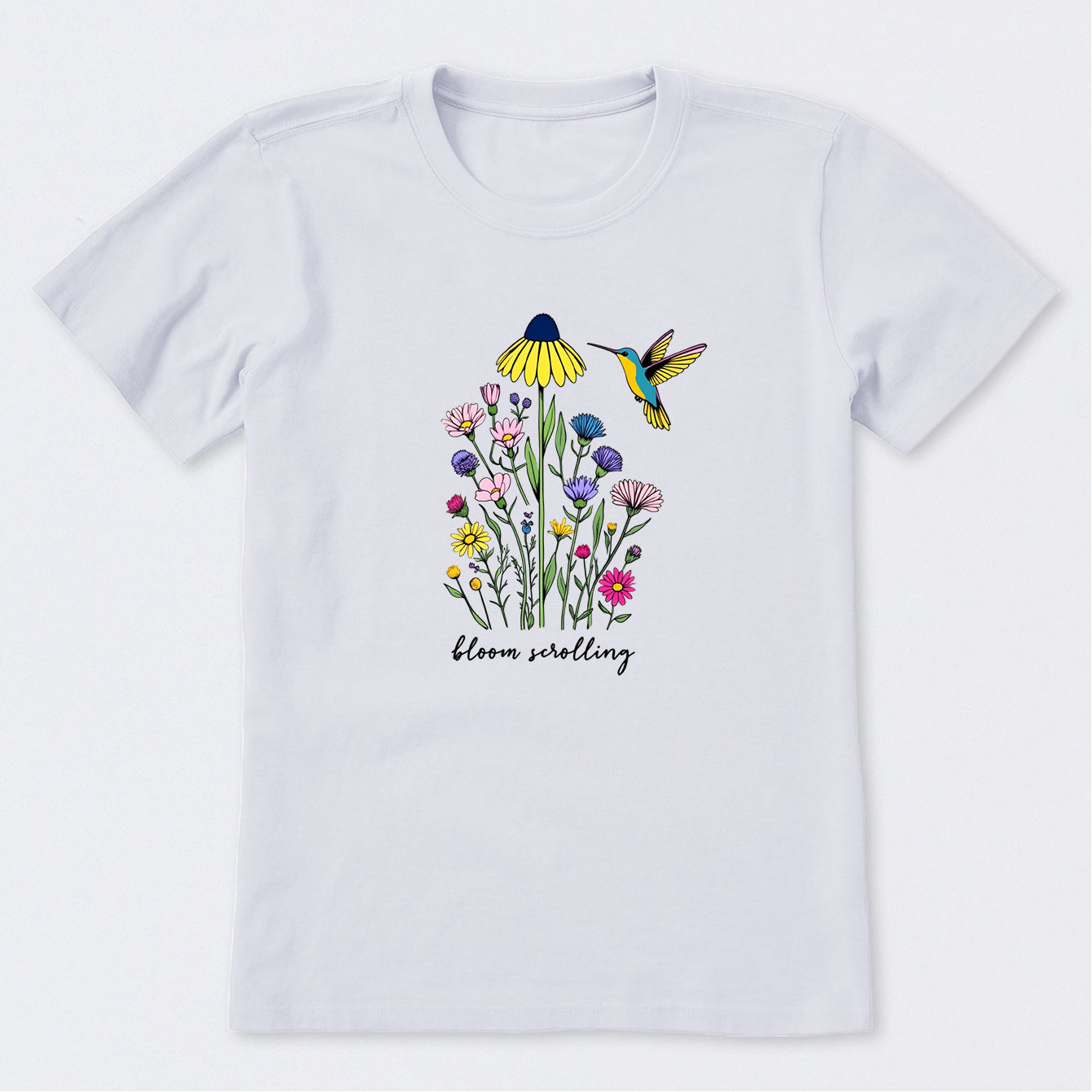 Bloom Scrolling Hummingbird Short Sleeve T-Shirt