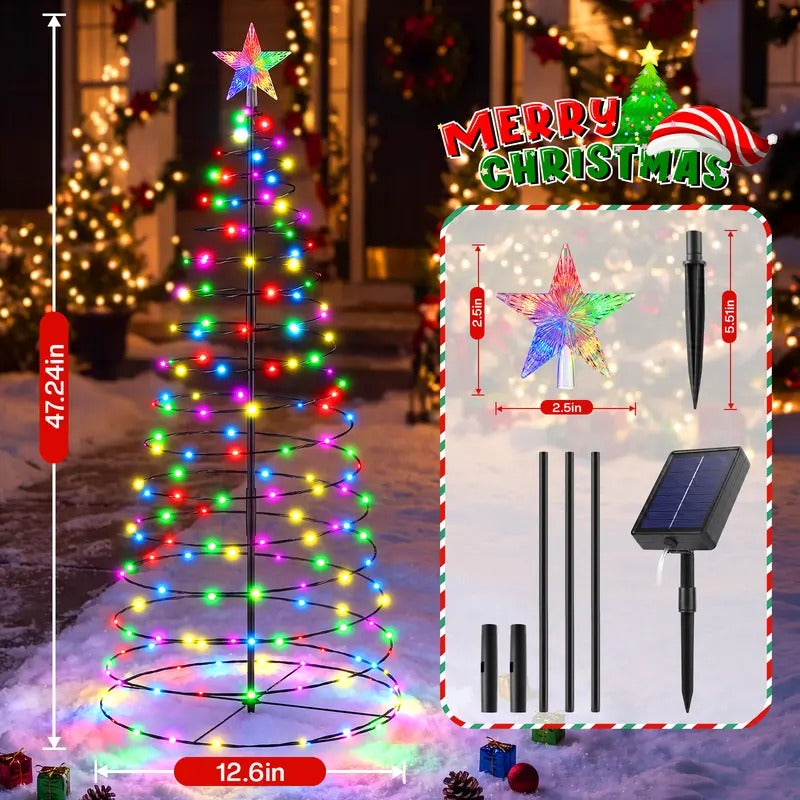 🔥 Christmas Sale | 47" Solar Spiral Christmas Tree Lights – 8 Modes, Color Changing & Foldable