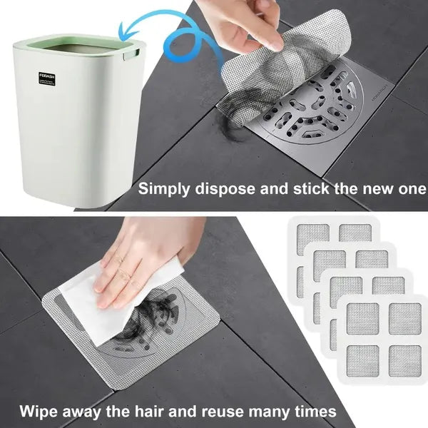Disposable Self-Adhesive Floor Drain Sheet | Anti-Hair, Anti-Insect & Anti-Block Filter Cover