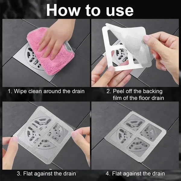 Disposable Self-Adhesive Floor Drain Sheet | Anti-Hair, Anti-Insect & Anti-Block Filter Cover