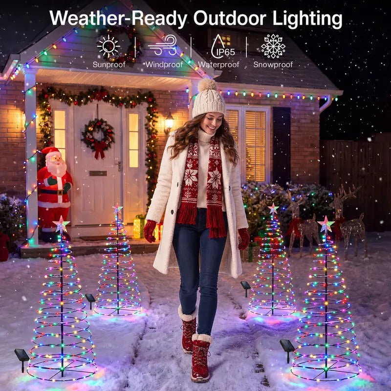 🔥 Christmas Sale | 47" Solar Spiral Christmas Tree Lights – 8 Modes, Color Changing & Foldable