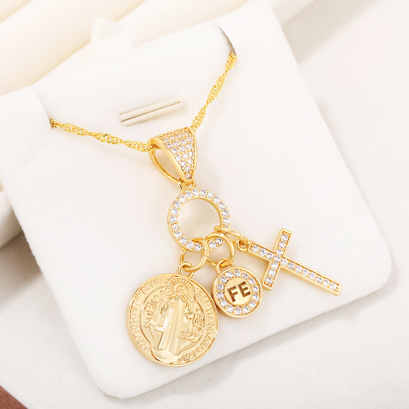 Cross Pendant Necklace, Water Ripple Chain, Simple, Niche And Retro Collarbone Chain Accessory