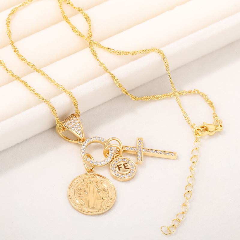 Cross Pendant Necklace, Water Ripple Chain, Simple, Niche And Retro Collarbone Chain Accessory