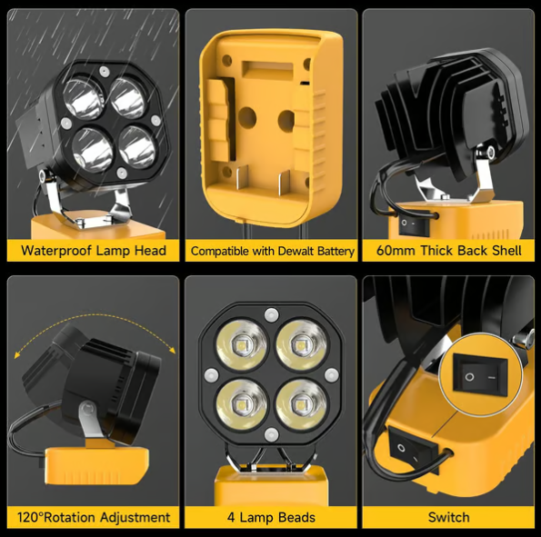 Led Work Light Compatible With Milwaukee 18v Battery/dewalt 18v&20v Battery