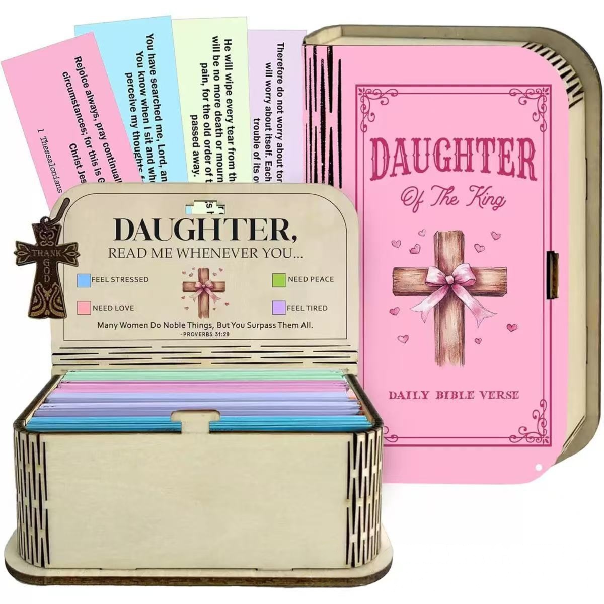 🔥Limited Time Discount🎁 ✝️Handmade Wooden Bible Verses Box - Daily Bible Verses (🎁 A Reminder of God's Words💖)