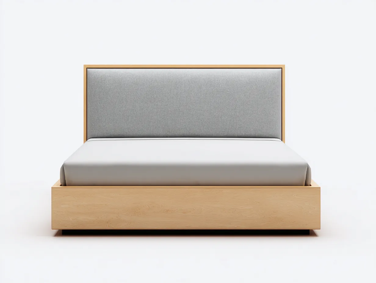 Doppelbett-Holz-Stoff-206x186x108 cm-Natur-Grau-Minimalistisches Design-Loftgoly