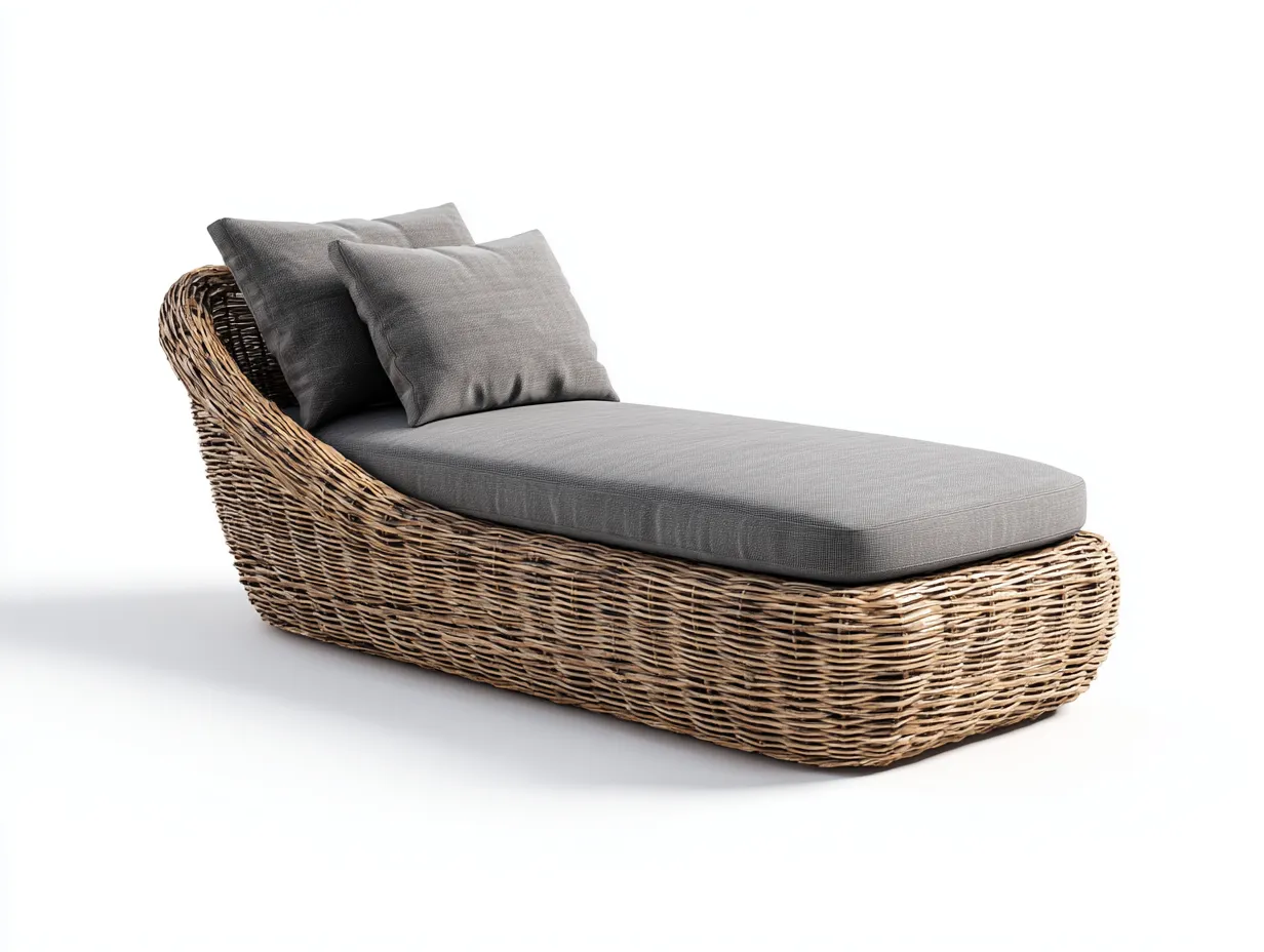 Sonnenliege-Rattan-Textil-208 x 82 x 88 cm-Grau-Natur-Modern-Loftgoly