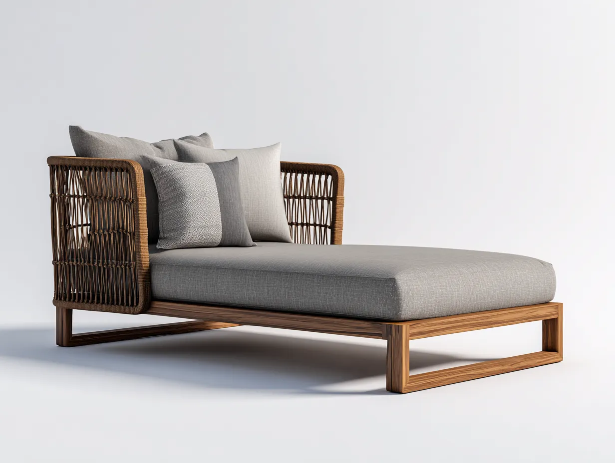 Sonnenliege-Rattan-Holz-Textil-212 x 86 x 90 cm-Grau-Braun-Modern-Loftgoly