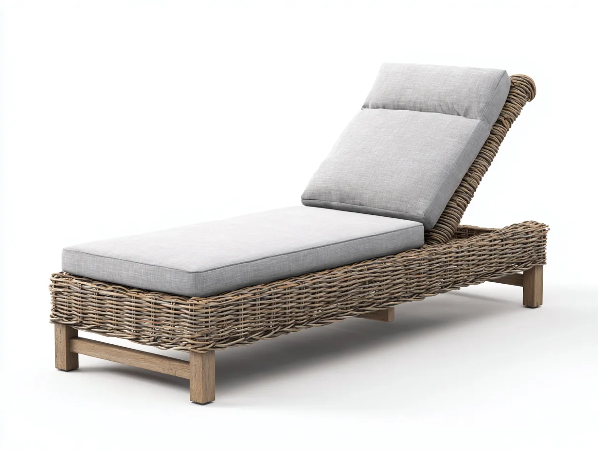 Sonnenliege-Rattan-Holz-Textil-208 x 76 x 90 cm-Grau-Natur-Modern-Loftgoly