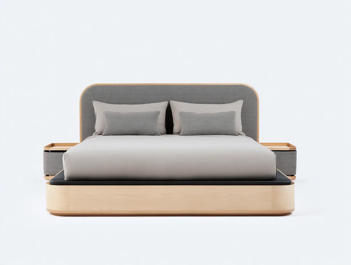 Doppelbett-Holz-Textil-212 x 188 x 108 cm-Grau-Natur-Modern-Loftgoly