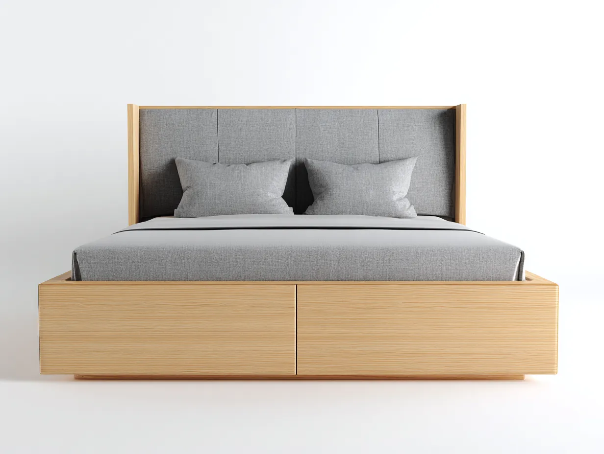 Doppelbett-Holz-Stoff-208x188x110 cm-Natur-Grau-Modernes Design-Loftgoly