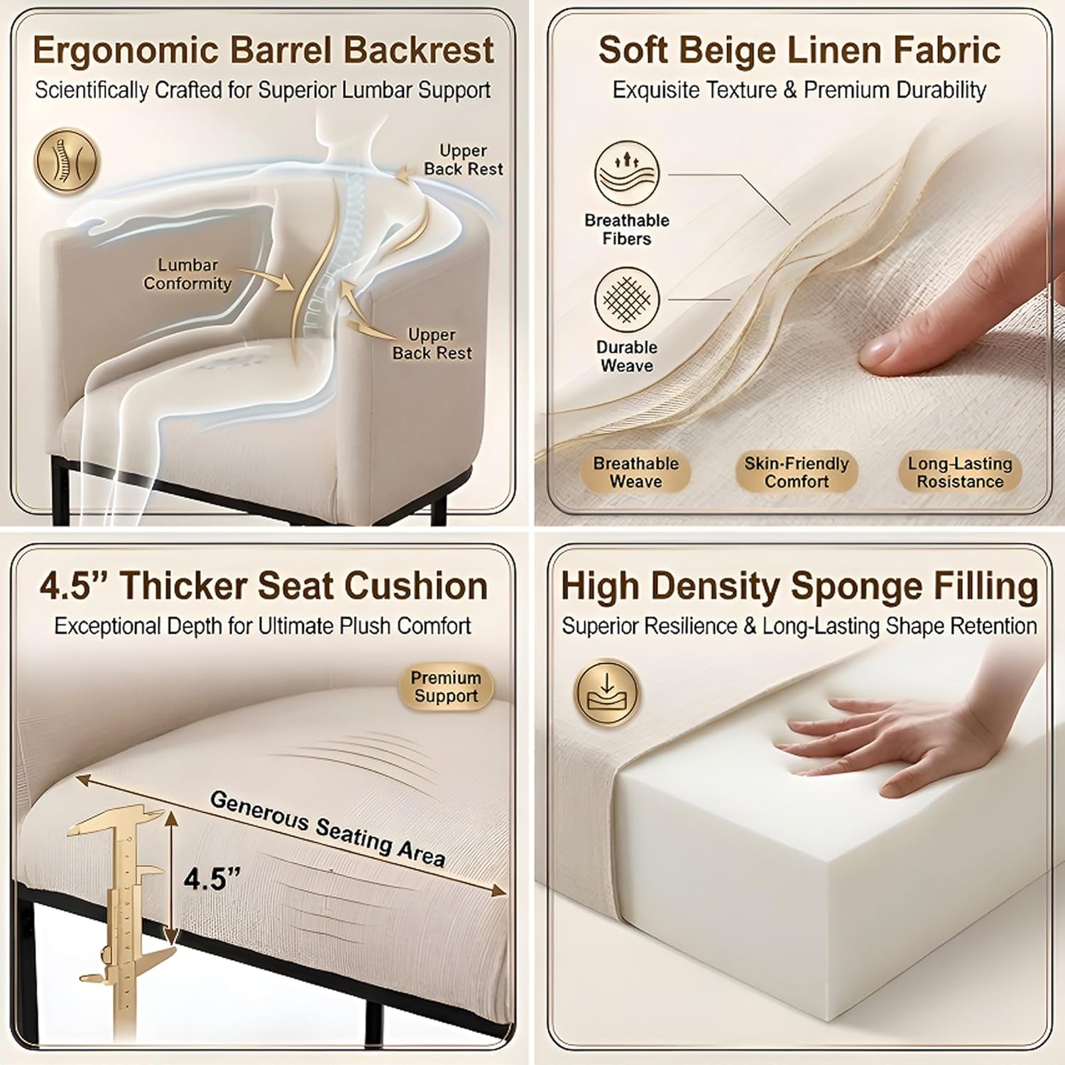 Modern Counter Height Linen Fabric Upholstered Counter Stools Set of 3