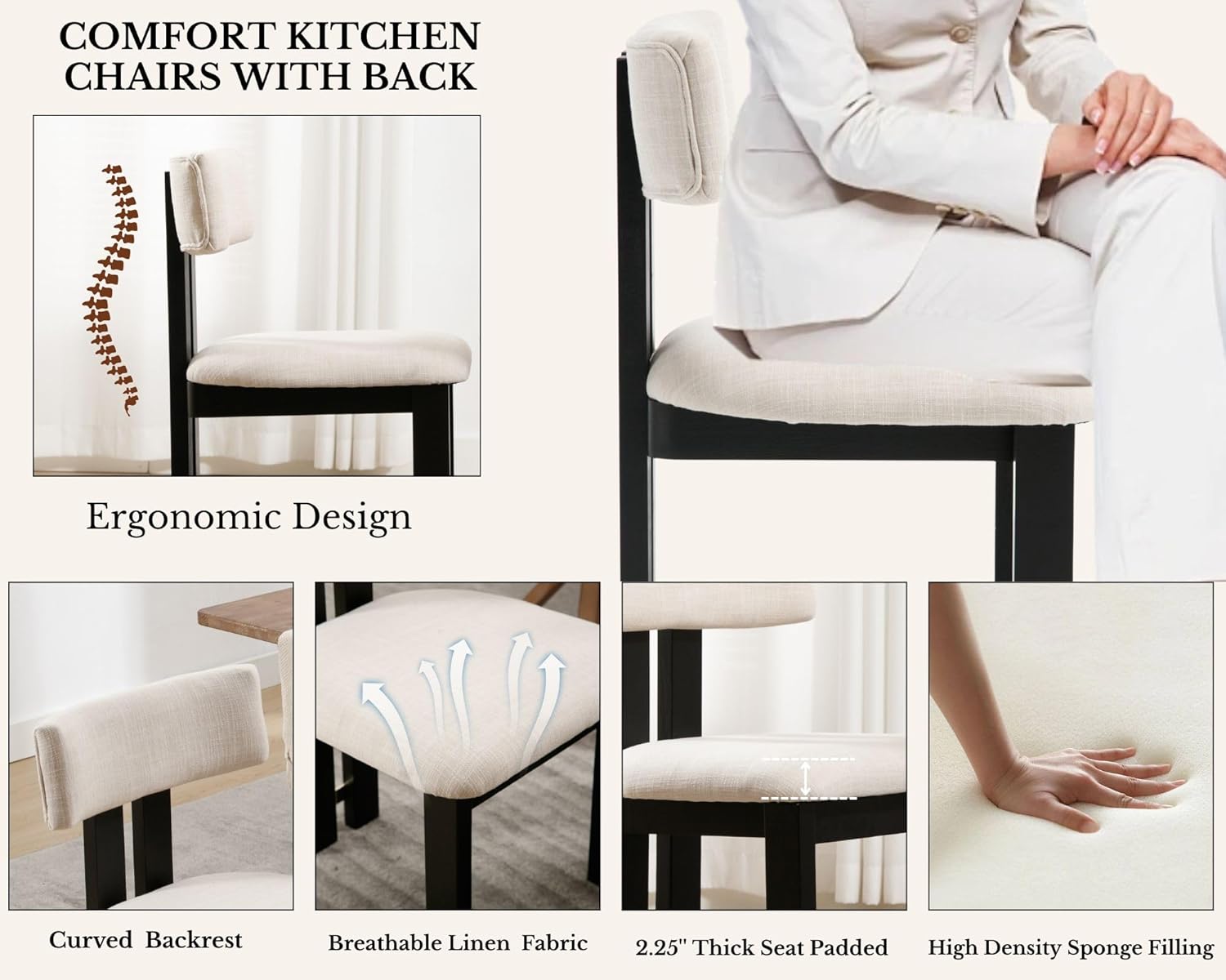 Modern Farmhouse Linen Dining Chairs Set of 2