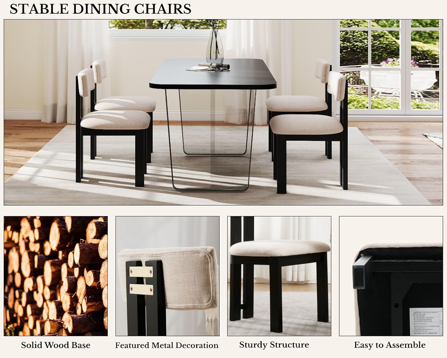 Modern Farmhouse Linen Dining Chairs Set of 2