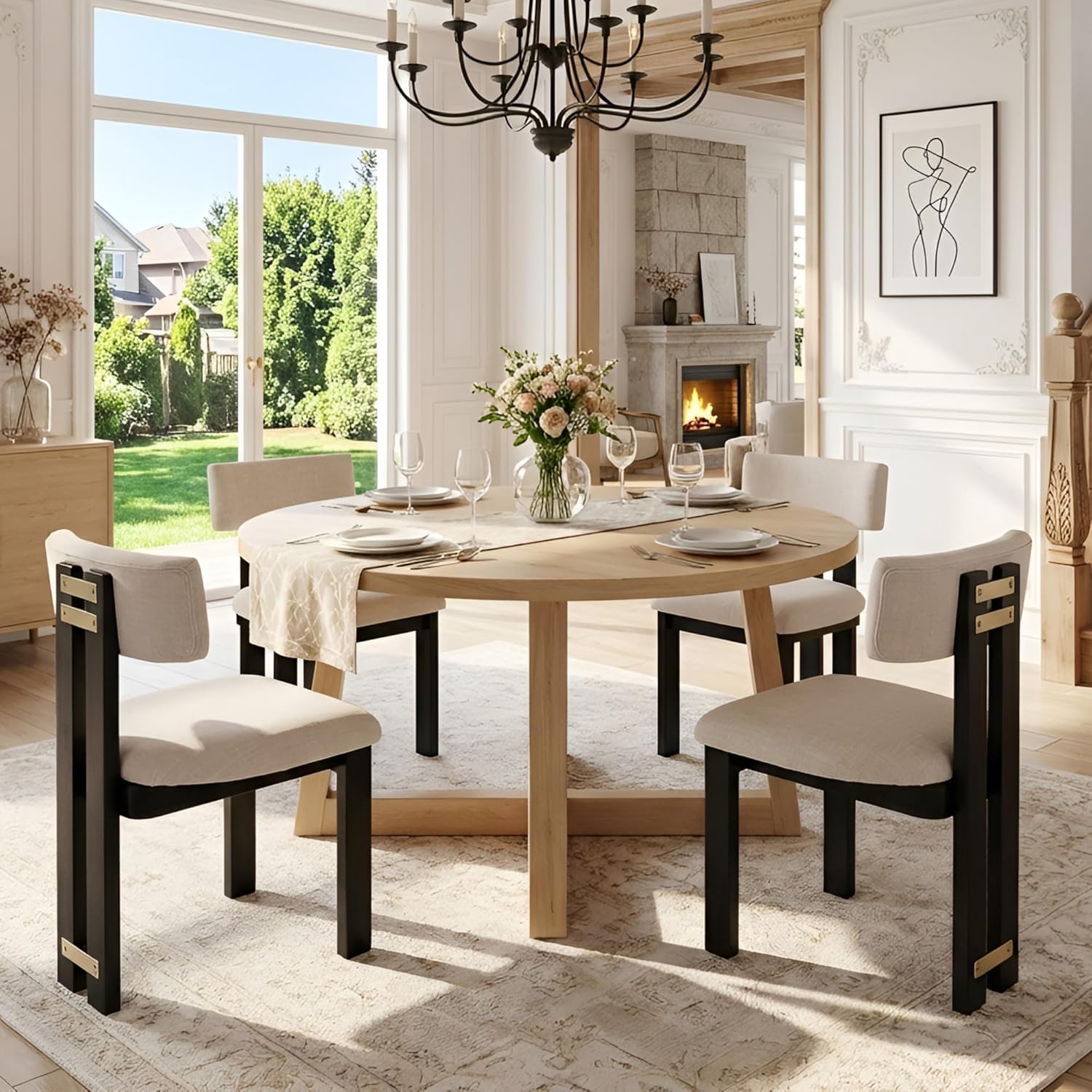 Modern Farmhouse Linen Dining Chairs Set of 2