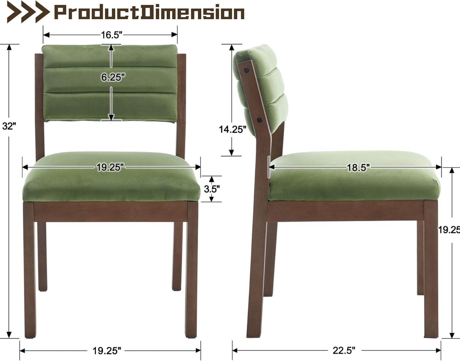 Set of 2 Farmhouse Green Velvet Dining Chairs 