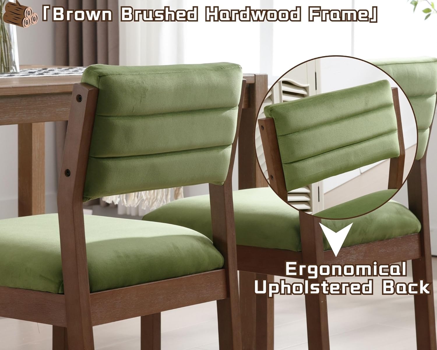 Set of 2 Farmhouse Green Velvet Dining Chairs 