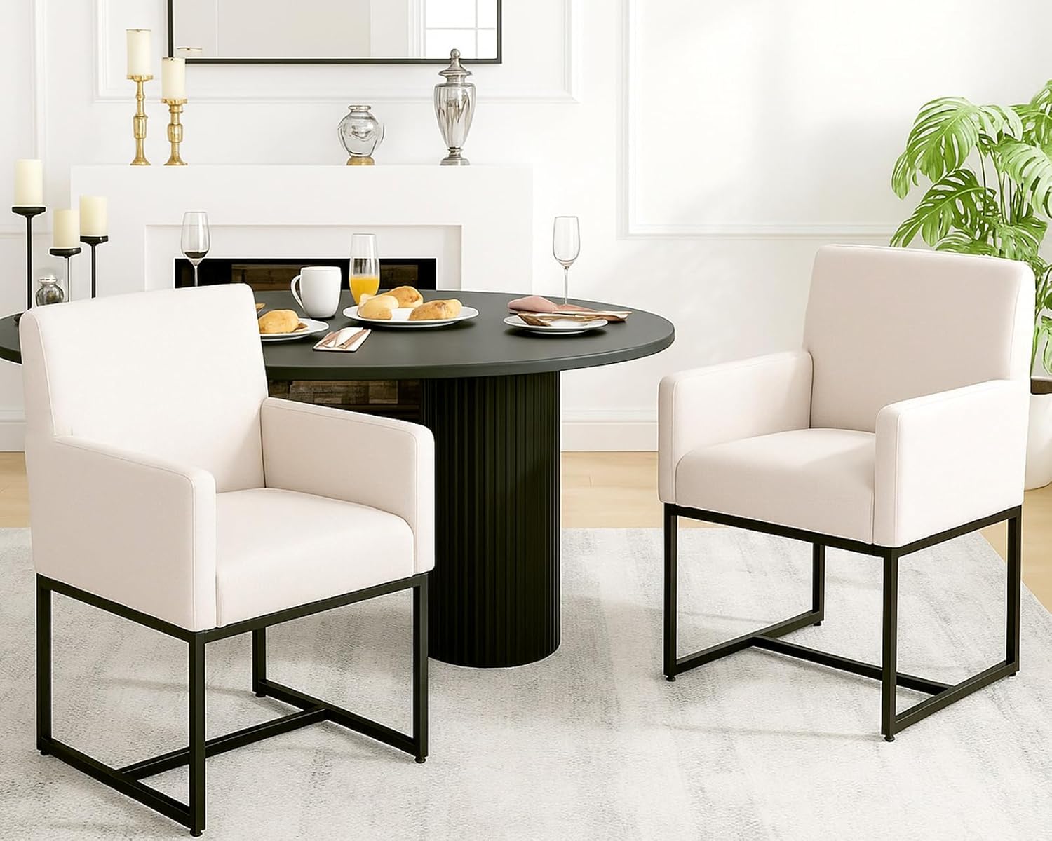 Mid Century Modern Upholstered Dining Chairs with Arms Set of 2