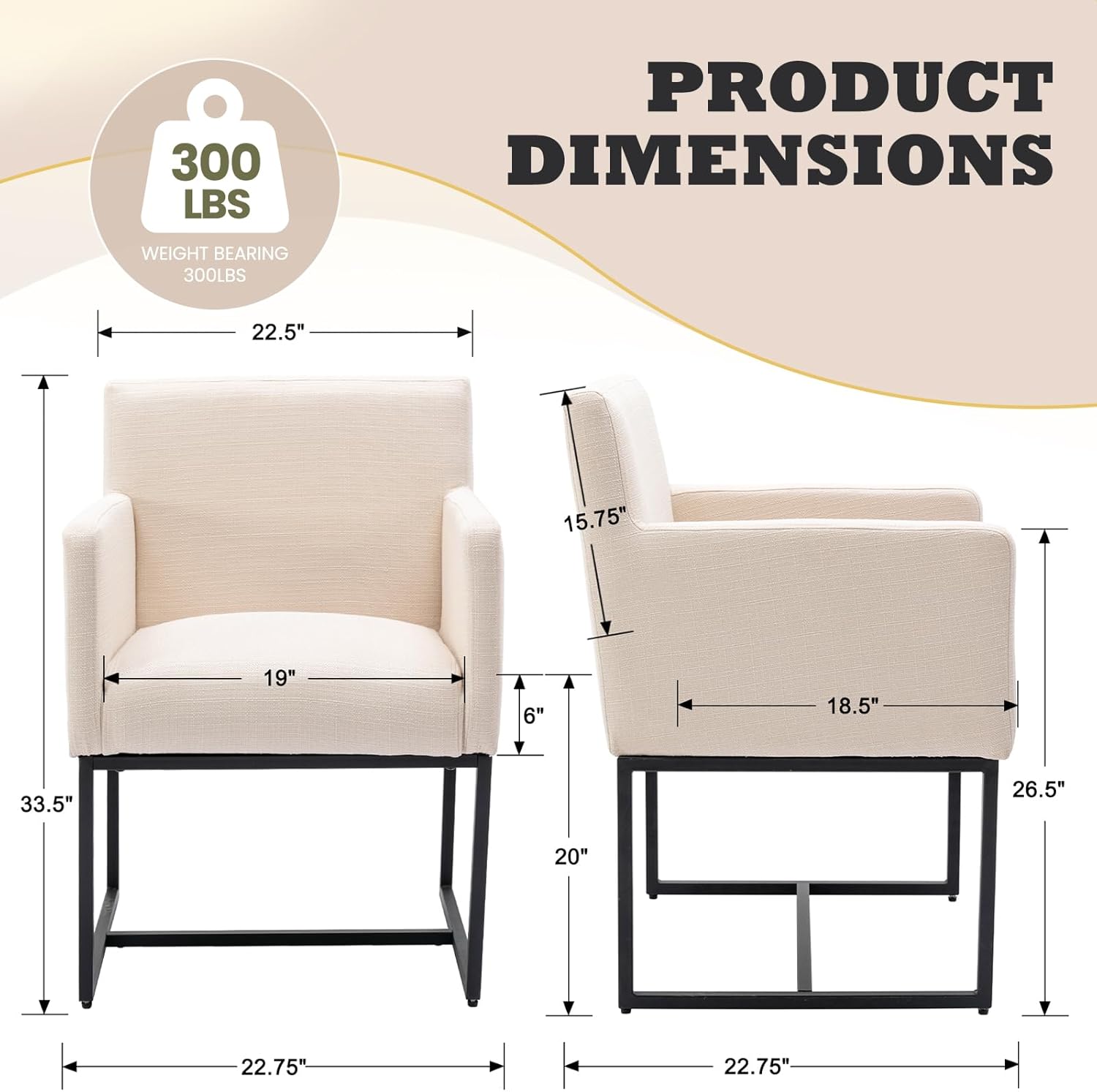Mid Century Modern Upholstered Dining Chairs with Arms Set of 2