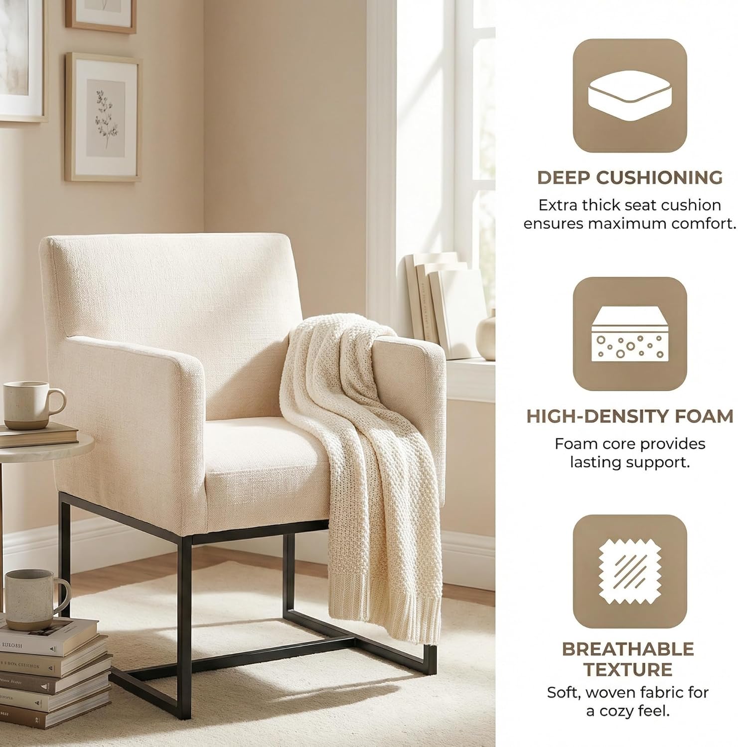 Mid Century Modern Upholstered Dining Chairs with Arms Set of 2