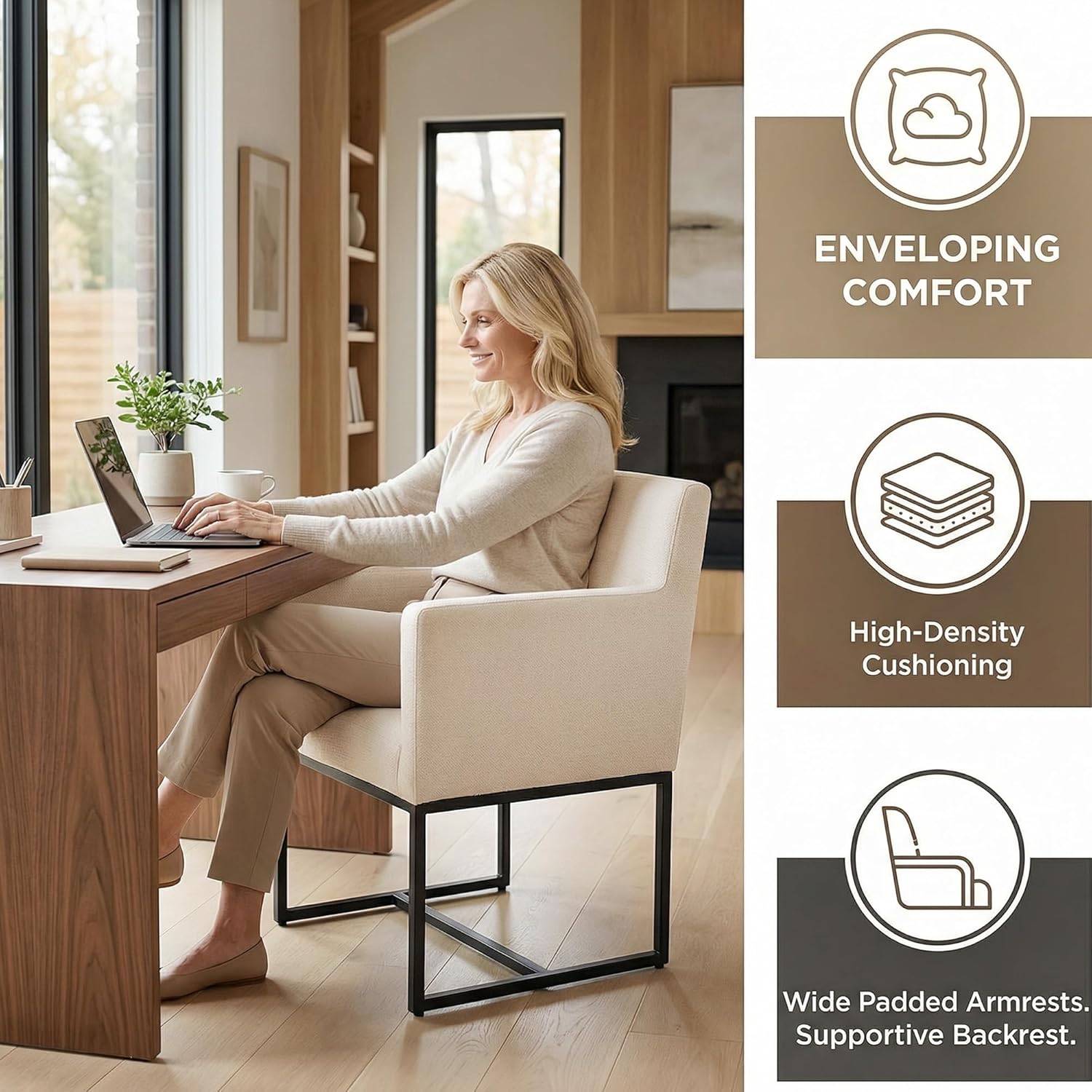 Mid Century Modern Upholstered Dining Chairs with Arms Set of 2