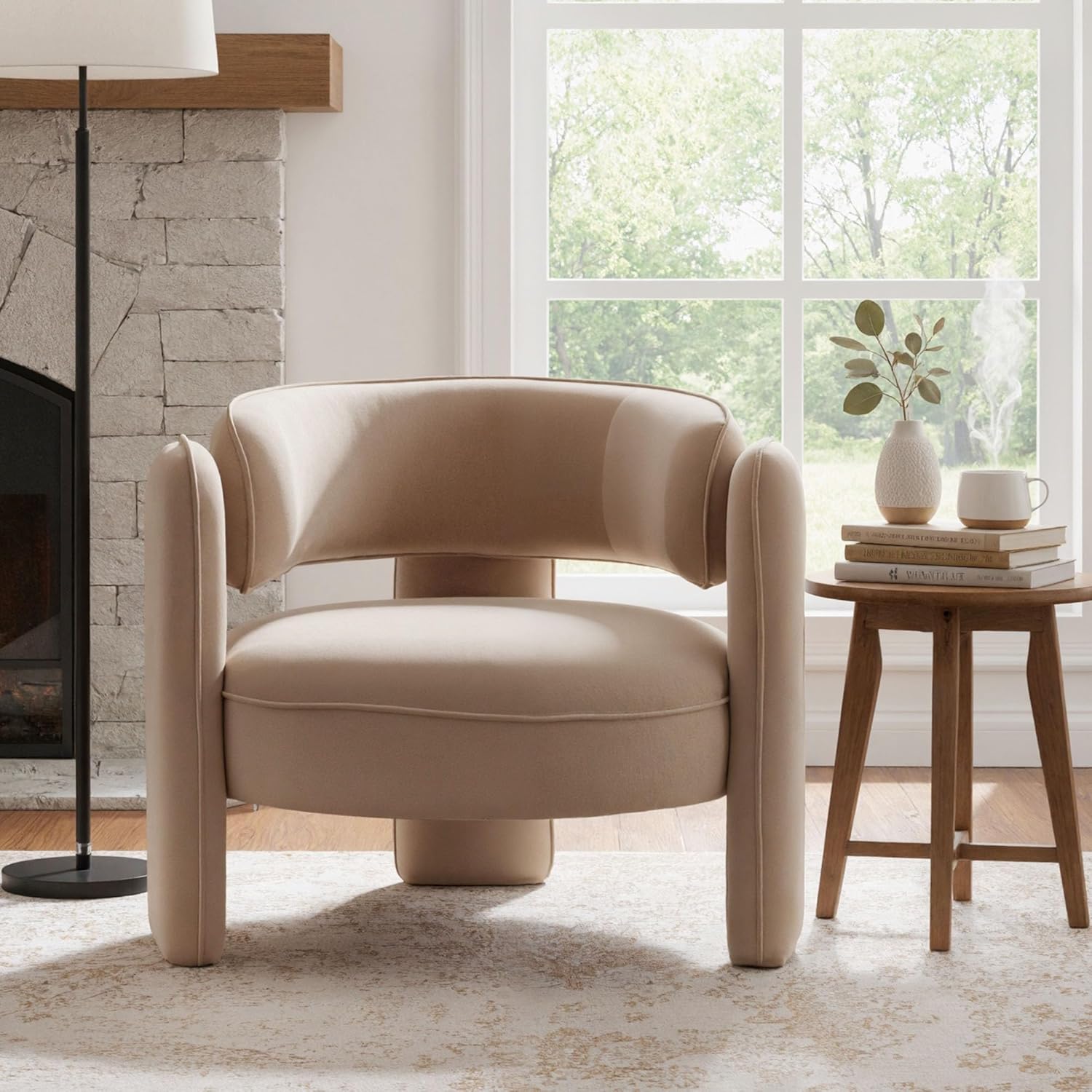 Mid Century Modern Velvet Barrel Accent Chair