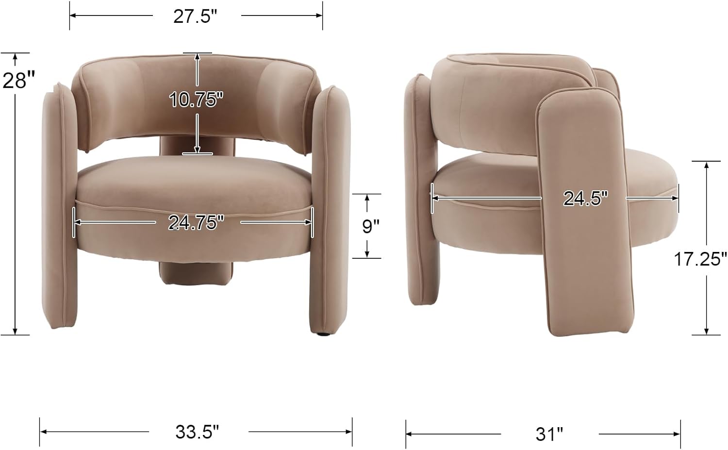 Mid Century Modern Velvet Barrel Accent Chair