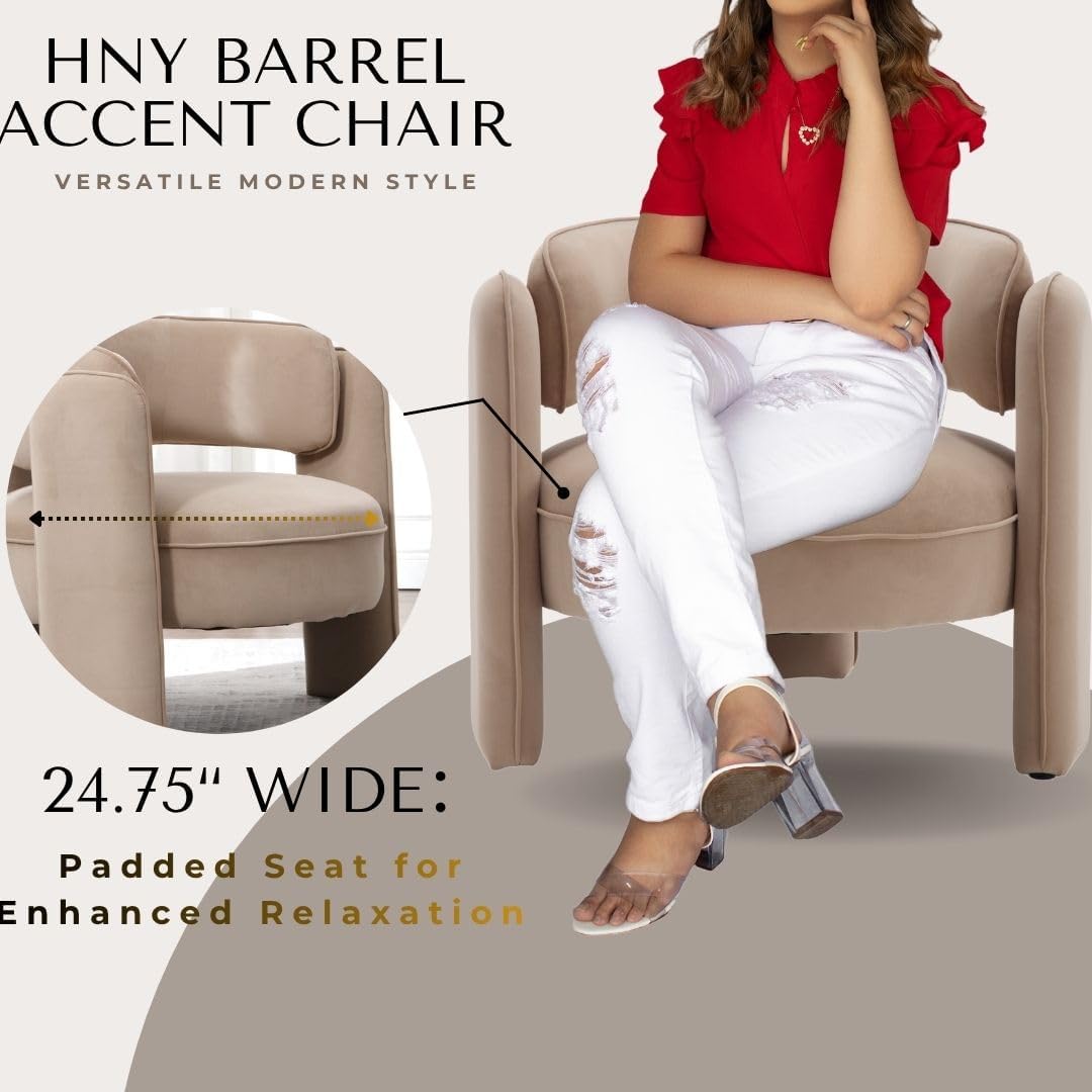 Mid Century Modern Velvet Barrel Accent Chair