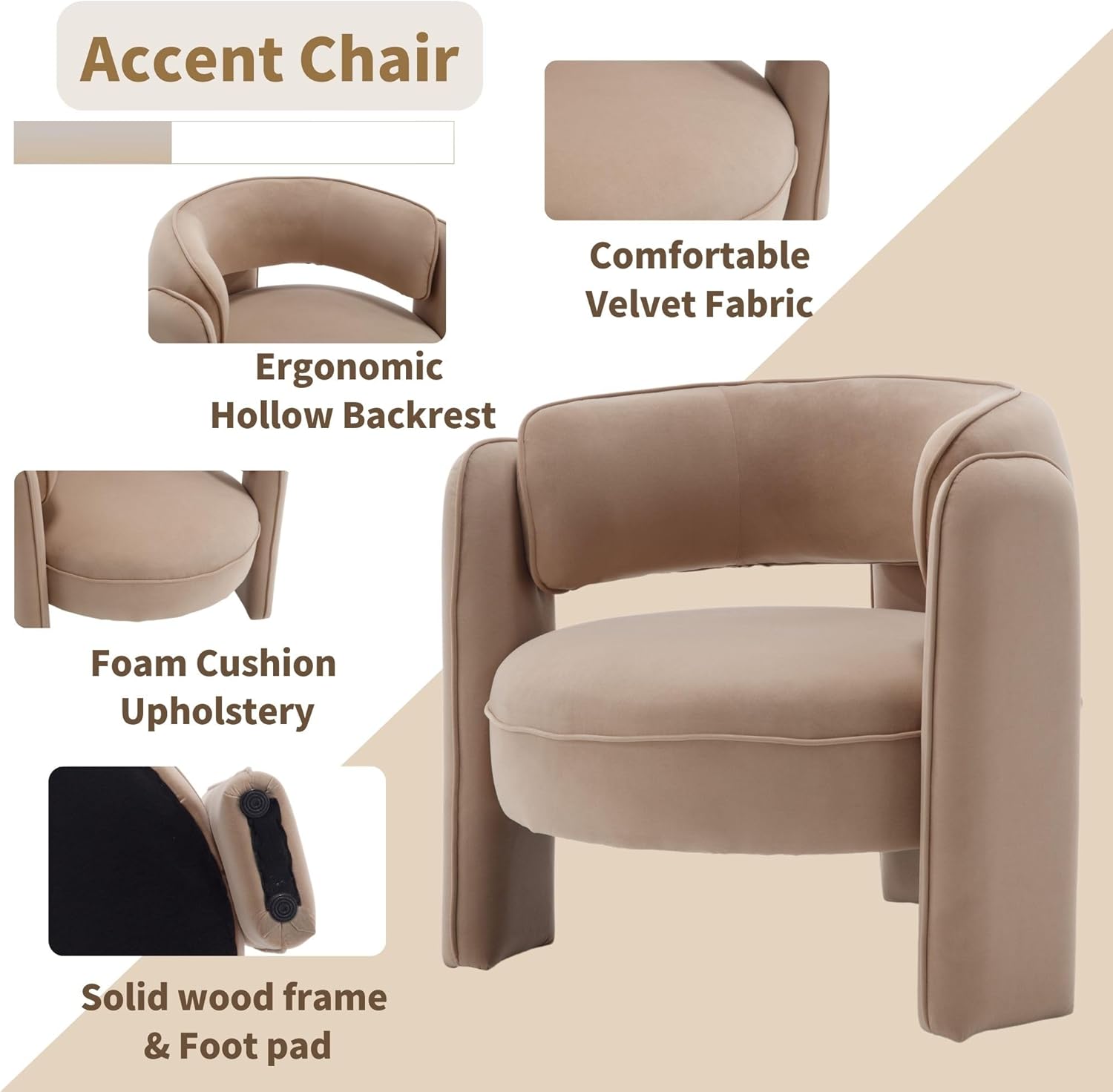 Mid Century Modern Velvet Barrel Accent Chair