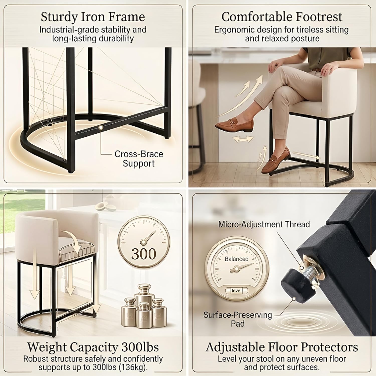 Modern Counter Height Linen Fabric Upholstered Counter Stools Set of 3