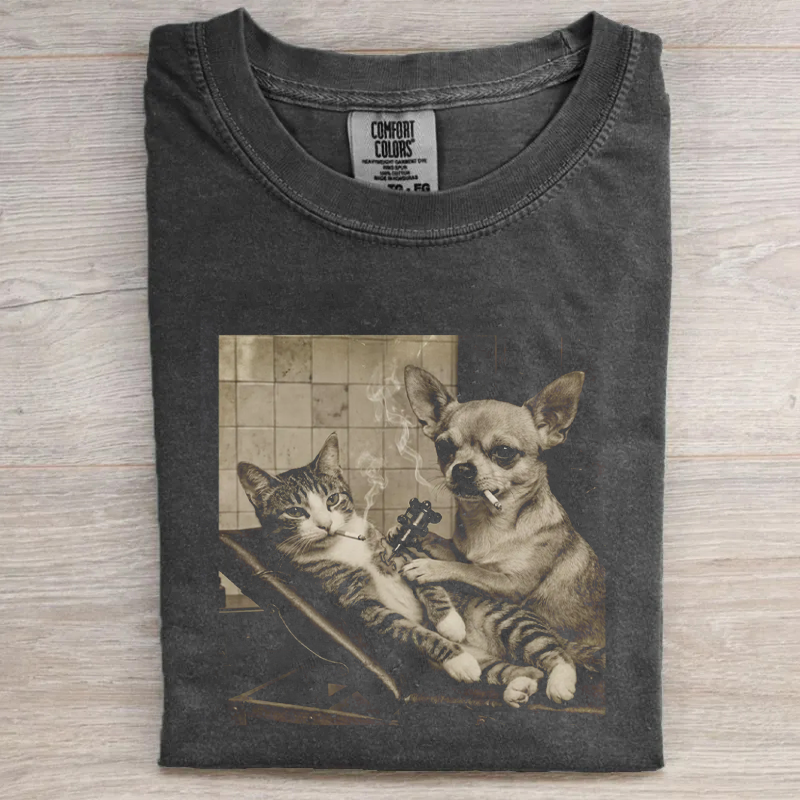 Retro Cat Tattoo Meme Smoking Chihuahua T-shirt