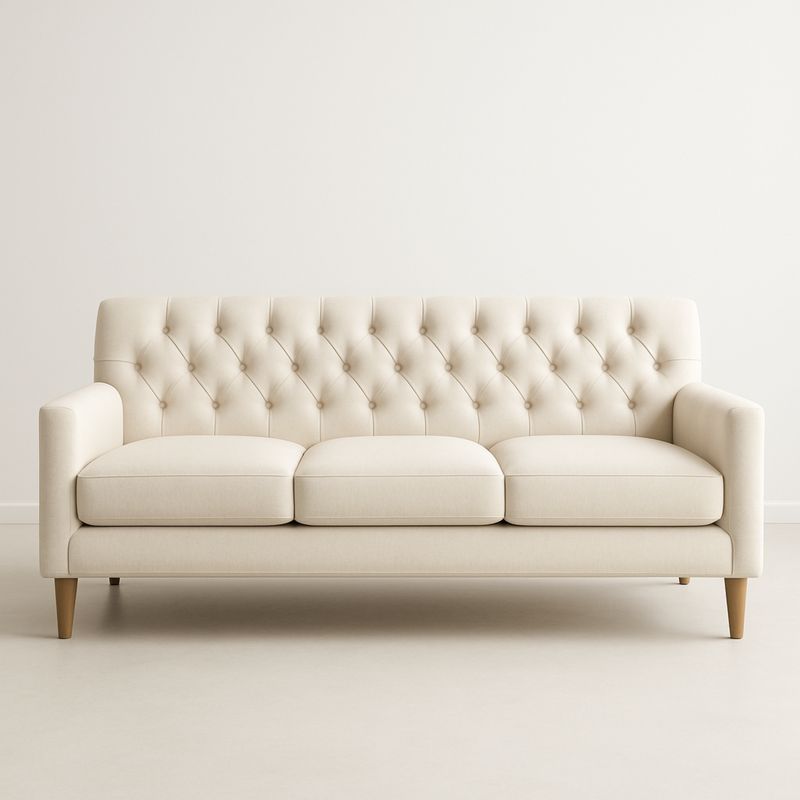 Trzyosobowa sofa kremowa z tkaniny i drewna-Kyriahome