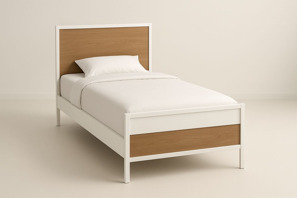 Łóżko jednoosobowe Stalowe/Drewnopochodne Białe/Drewniane-Kyriahome