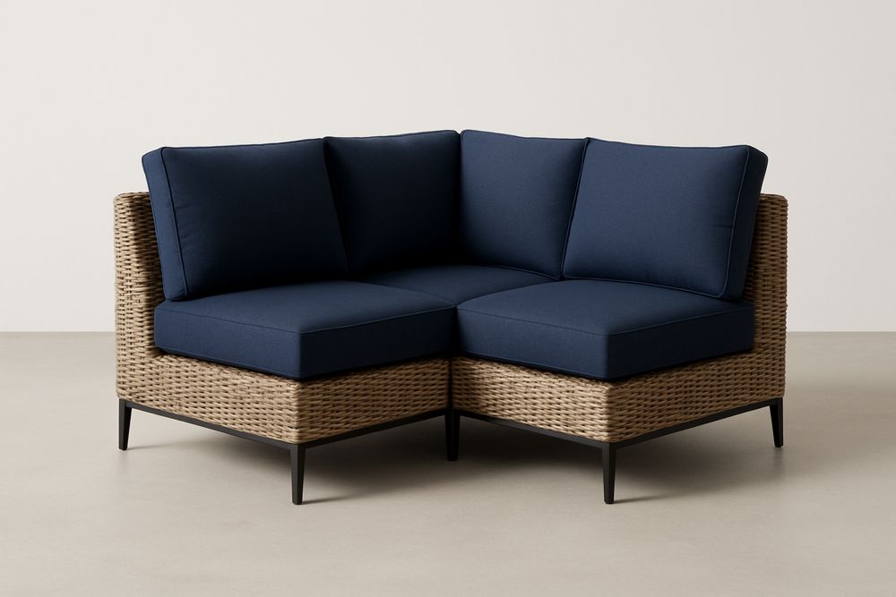 Rattanowa sofa narożna z poduszkami ciemnoniebieska 140x140x75 cm-Kyriahome