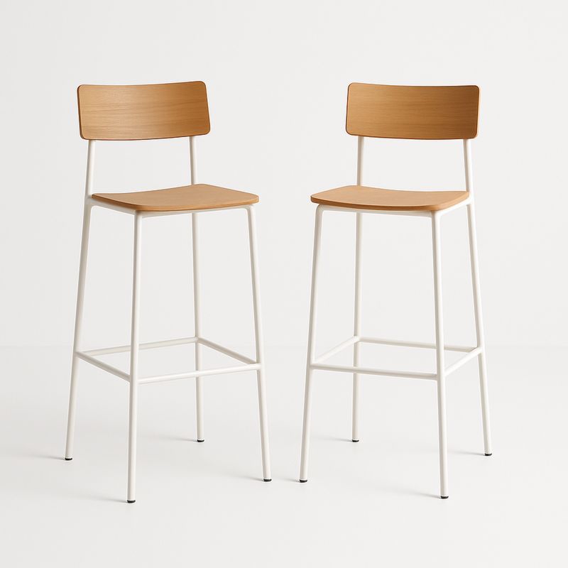 Hokery z Drewnianym Oparciem i Metalowymi Nogami Brzozowy/Biały-Kyriahome