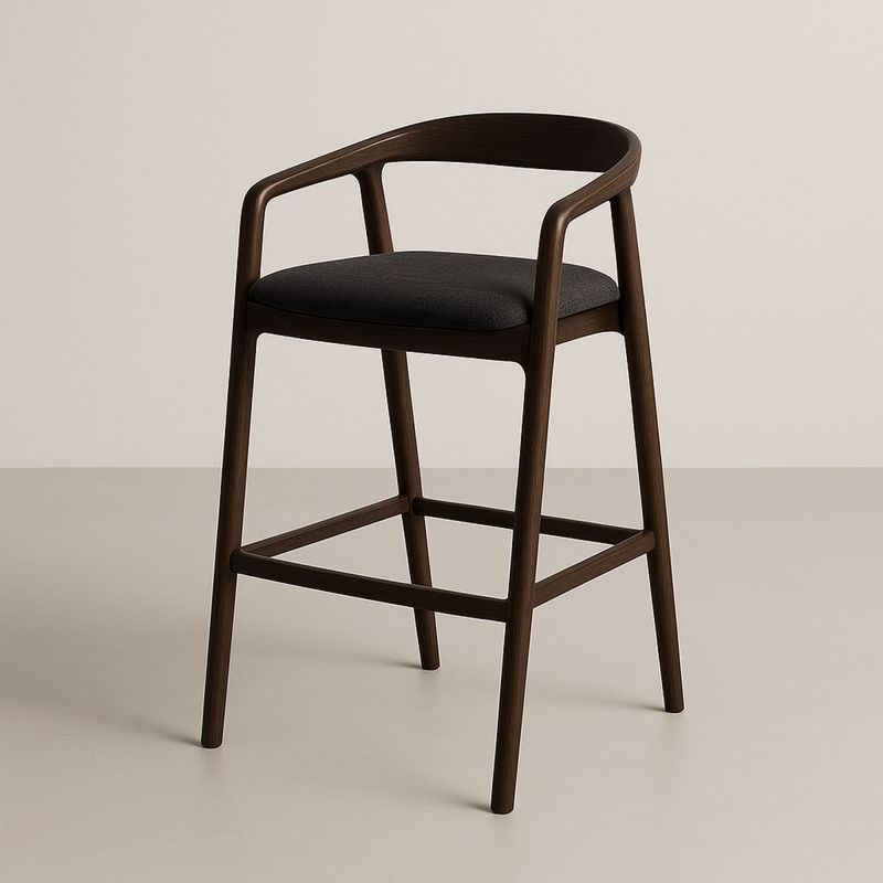 Krzesło barowe drewniane z czarnym tapicerowanym siedziskiem-Kyriahome
