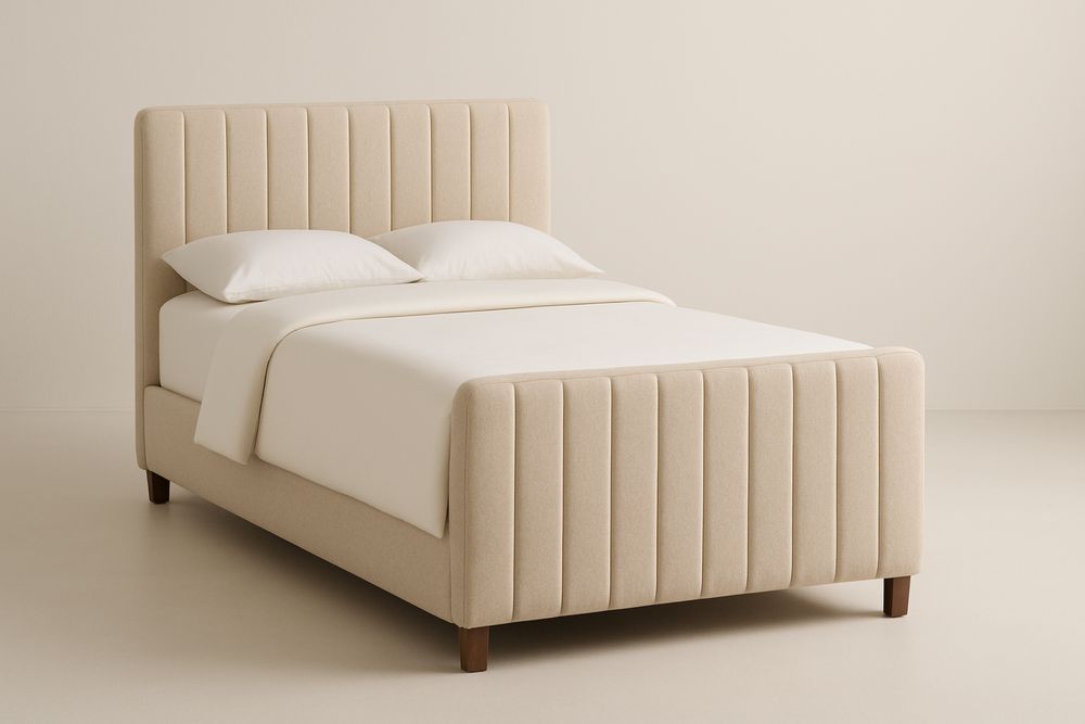 Łóżko tapicerowane poliester beżowy 200x160×100 cm-Kyriahome