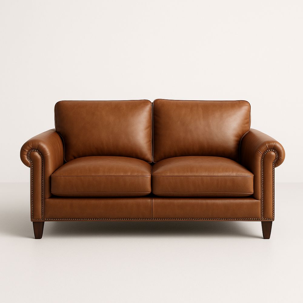 Sofa dwuosobowa z brązowej skóry-Kyriahome