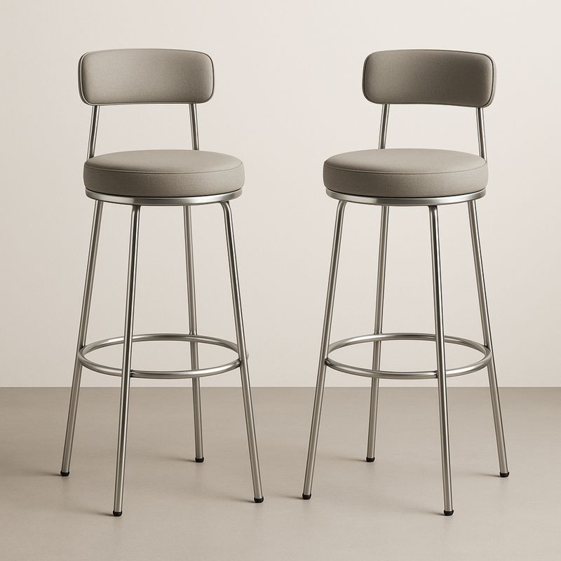 Krzesła barowe stal nierdzewna z szarym oparciem, zestaw 2 szt-Kyriahome