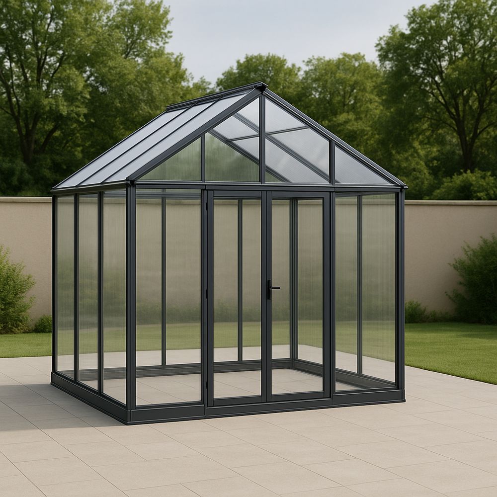 Szklarnia ogrodowa aluminiowa szkło hartowane szare 250cm x 300cm x 250cm-Kyriahome