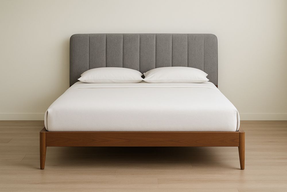 Łóżko podwójne z tapicerowanym wezgłowiem z tkaniny, szare, 160x200×100 cm-Kyriahome