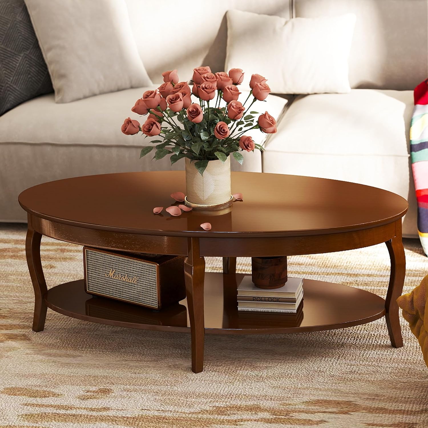 Oval Solid Wood Coffee Table