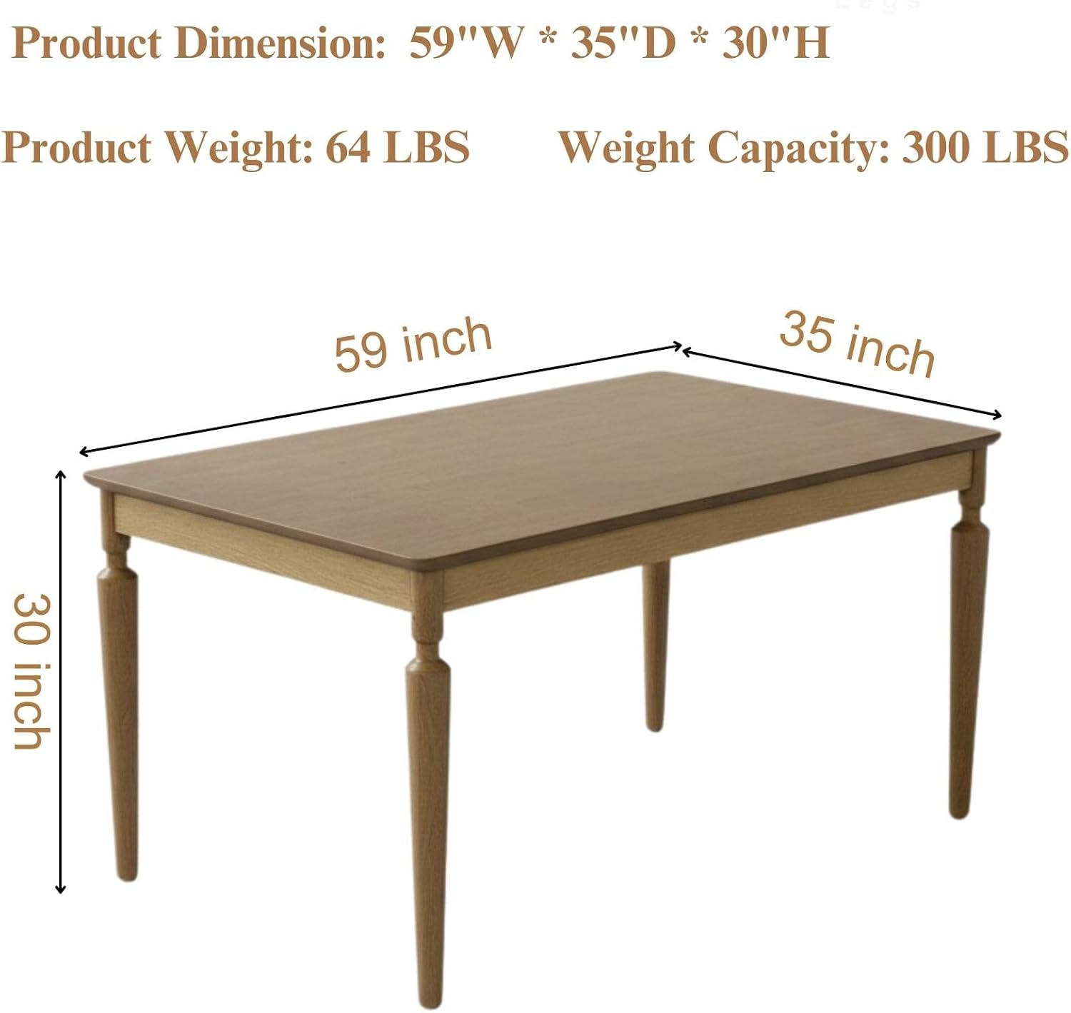 59 Inch Solid Wood Dining Table