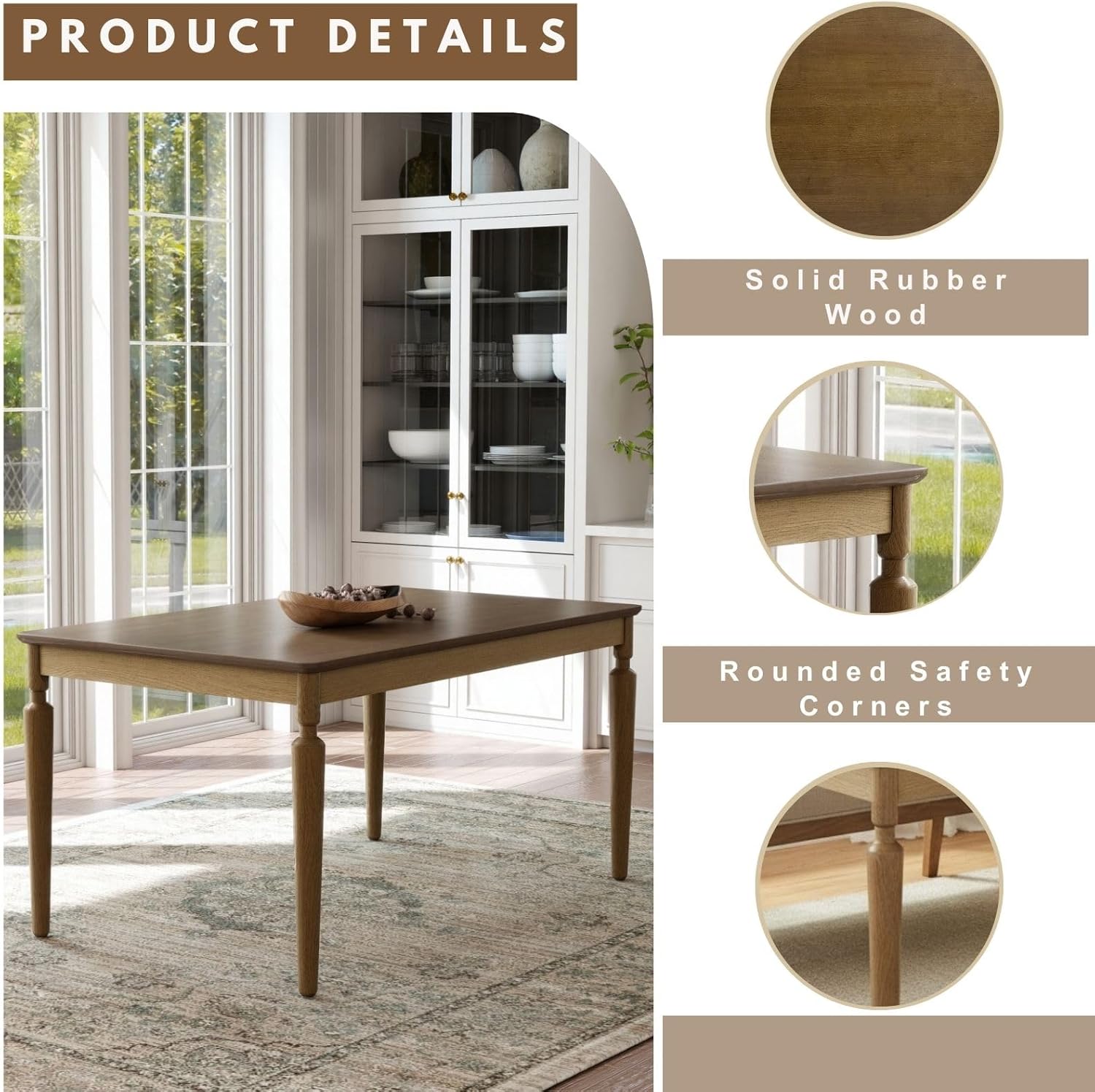 59 Inch Solid Wood Dining Table