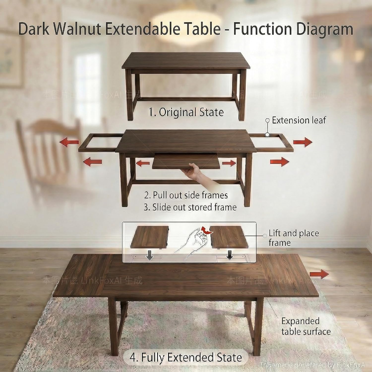 59"-94.5" Extendable Dining Room Table 