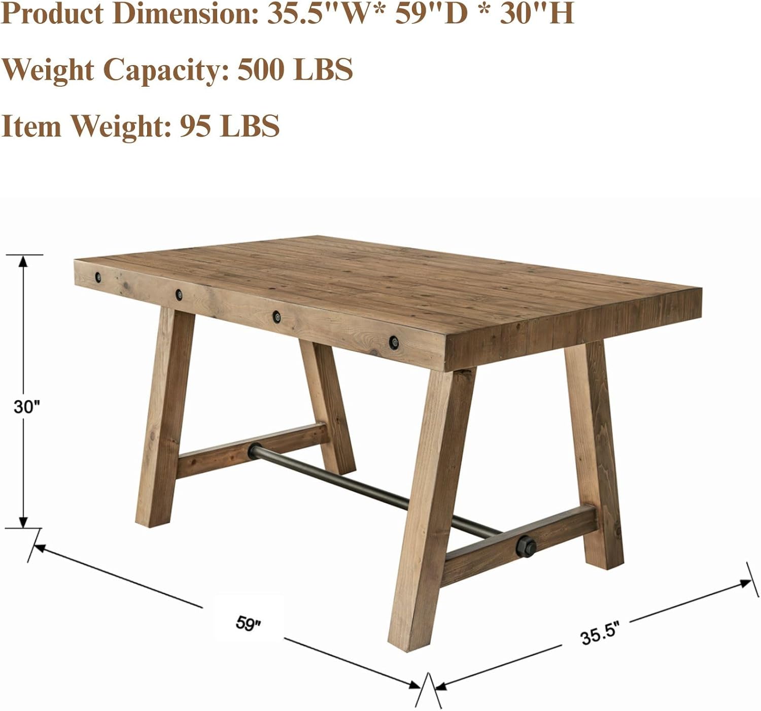 59" Farmhouse Rectangular Kitchen Table