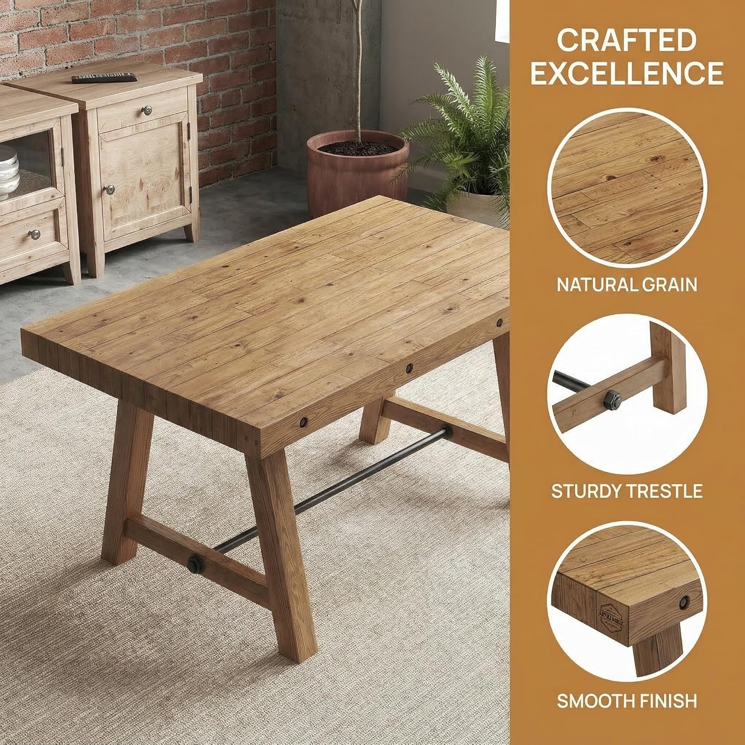 59" Farmhouse Rectangular Kitchen Table