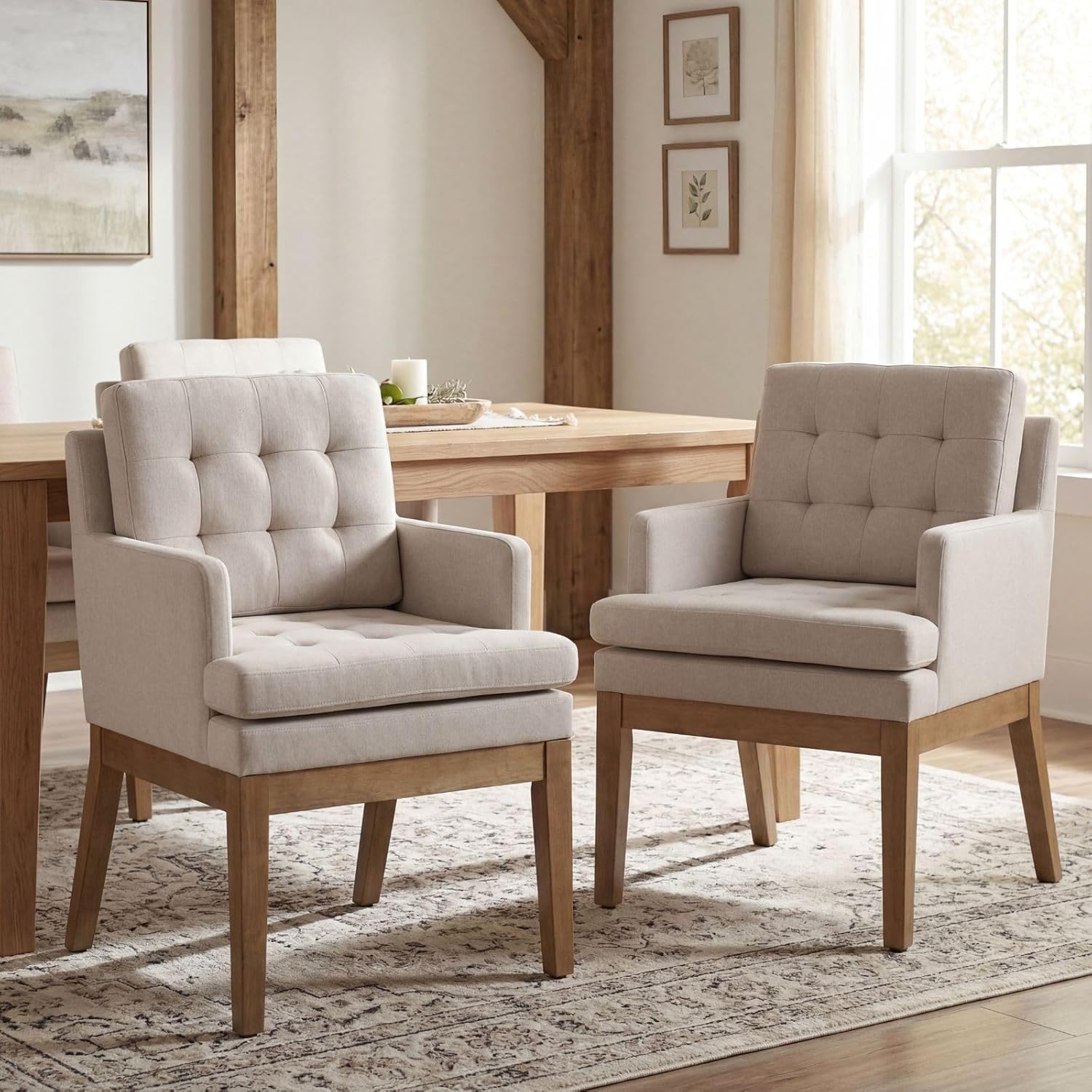 Linen Fabric Dining Chairs Set of 2