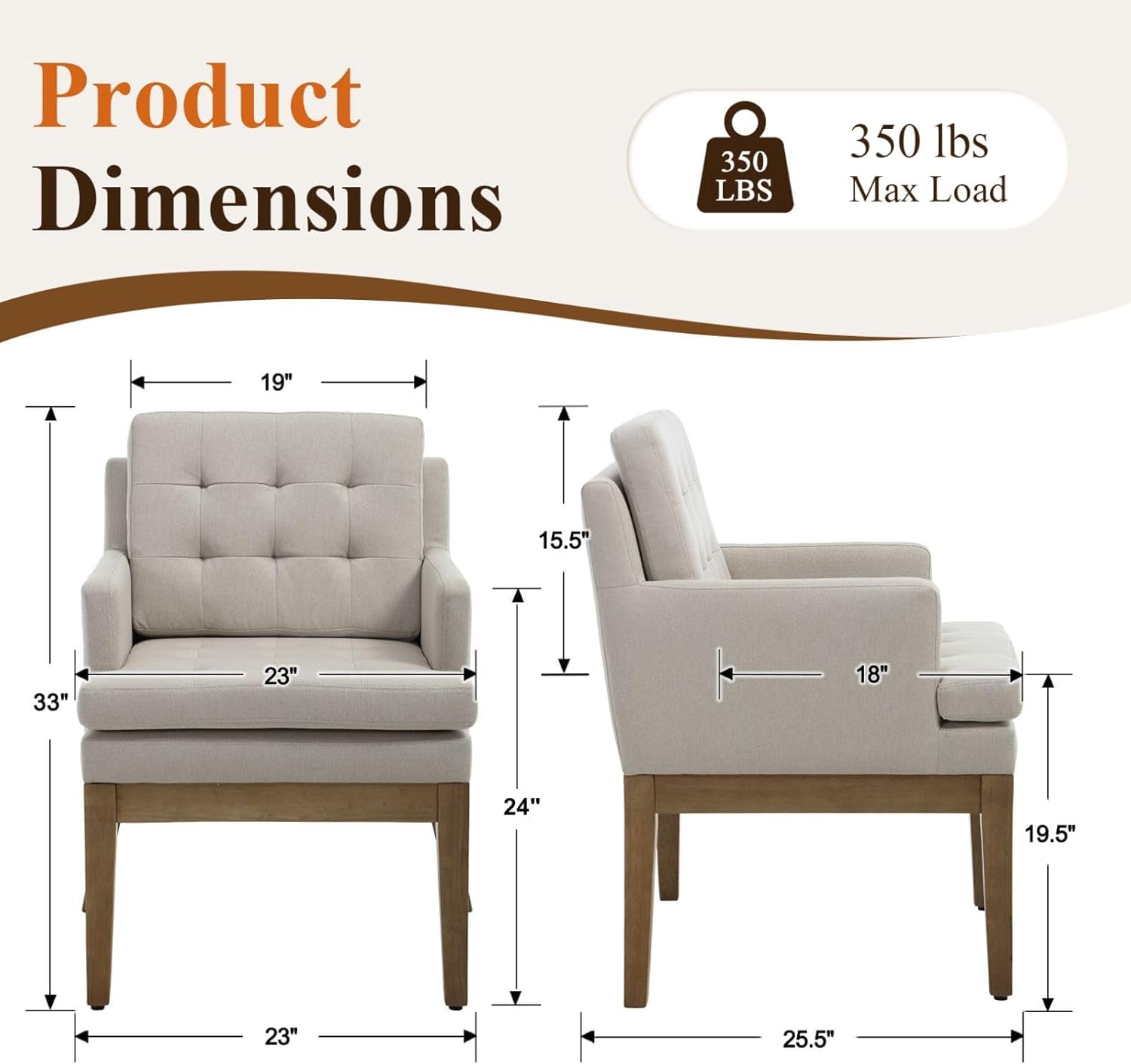 Linen Fabric Dining Chairs Set of 2